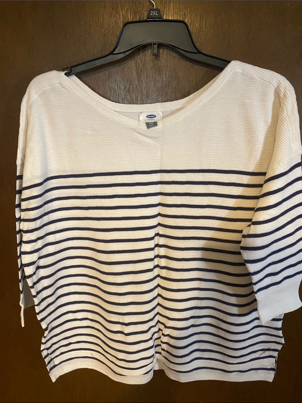 Old Navy White and Navy Striped Boatneck Sweater